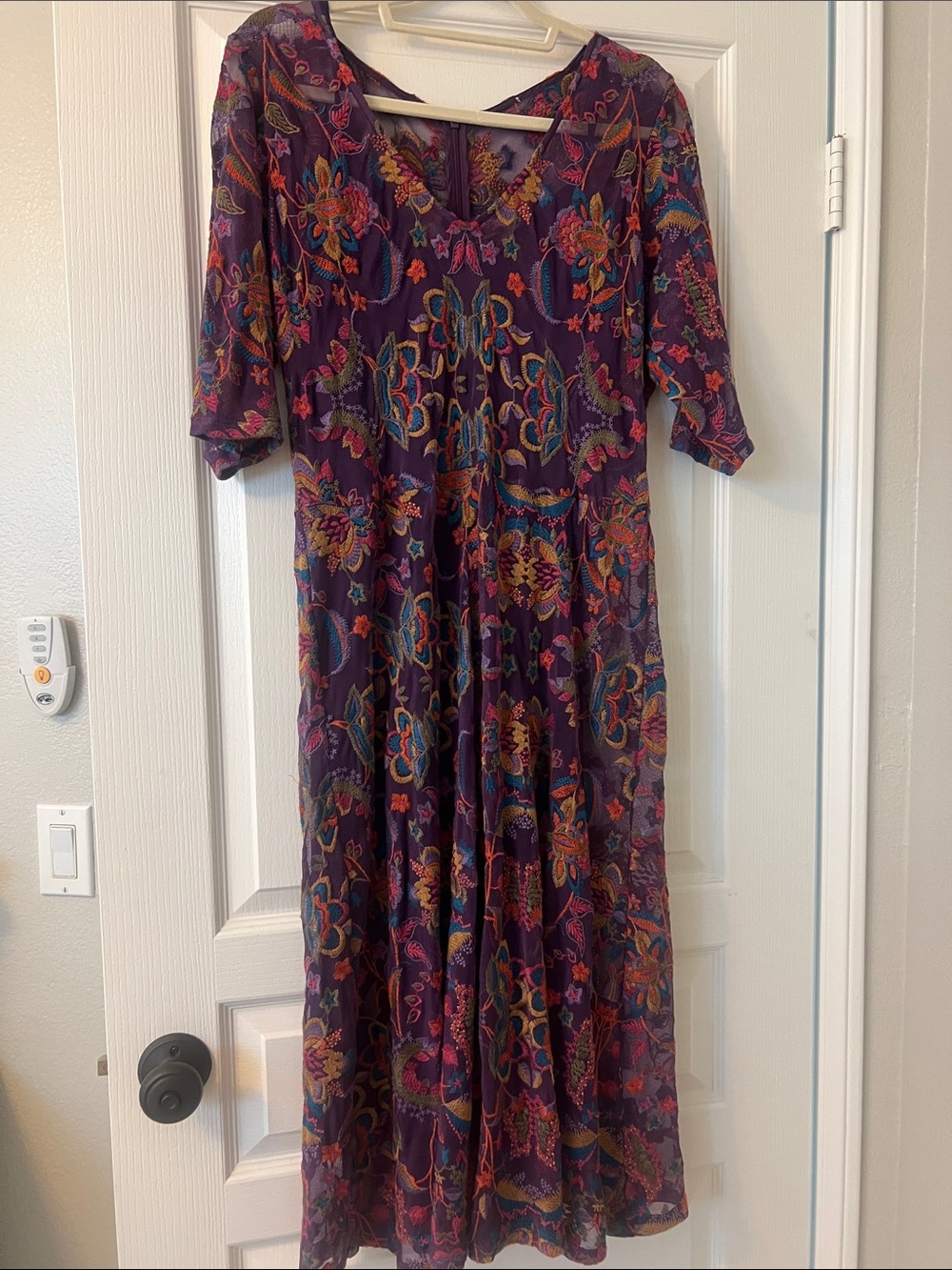 EUC Johnny Was Jade Sayler Floral Embroidery Mesh Midi Dress Ethel/Purple Large